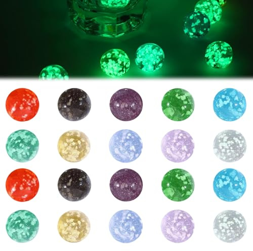NATOSU 20 Stück Glasmurmeln Superhelle Murmeln Leuchten im Dunkeln Murmeln Kinder, Bunte Glasmurmeln für Murmelspiel Kinder, Marmorbahn-Spiel, Heimdekoration