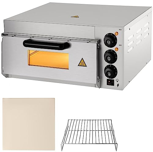 sjdoPulse Forno Elettrico per Pizza in Acciaio Inossidabile con Pietra E Ripiano - Piano Singolo da 14, 1300 W - Pizzaiolo Multiuso da Interno per Ristorante E Pretzel al Forno Fatti in Casa