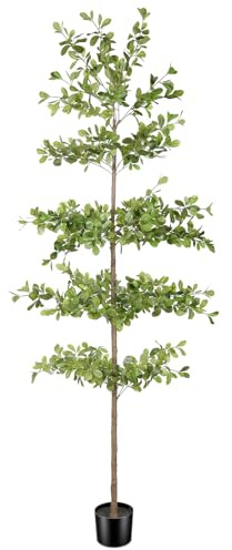 FEELEAD Olivo negro sintético de 7 pies – Olivo negro artificial realista de 7 pies para interiores con ramas naturales y hojas realistas para decoración del hogar y la oficina