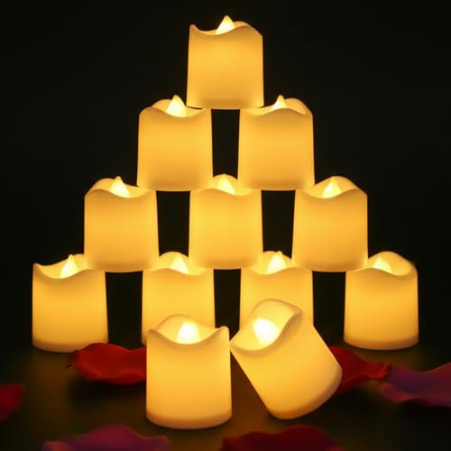 wiipara LED Teelichter, 12 Stück Flammenlose Kerzen, Realistische Elektrische Teelichter Kerzen, Warmweiß-Licht, 3,6x4,2cm, LED Candles für Hochzeit Partys Halloween Weihnachten Outdoor Heimdekoration