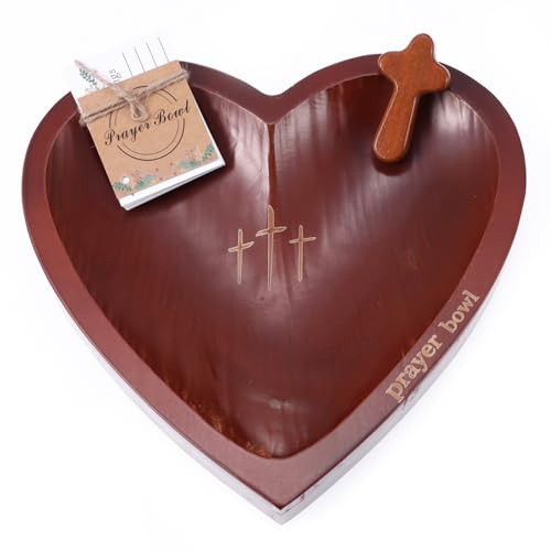 WHLHMK Resin Heart Prayer Bowl, Prayer Small Dough Bowl with 24 Prayer Cards, Handcrafted Prayer Bowl with Holding Pocket Cross, Christmas Gifts Home Decor (Brown 9 x 9 x 1.1')