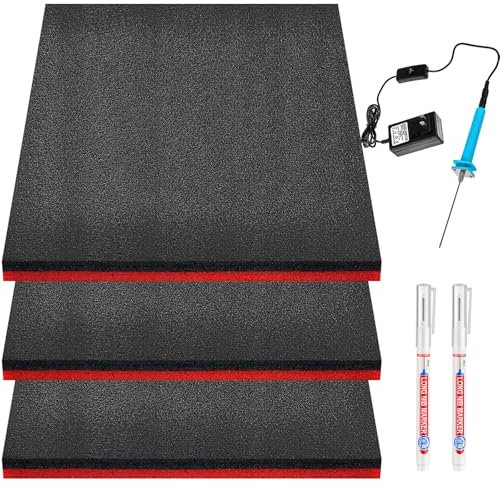 Gisafai 3 Sets 24 x 24 x 1 Inch Tool Box Foam Sets Includes 3 Tool Box Liner 1 Foam Cutter 2 Marker Pens Adjustable Non Slip Organizer Sheet for Toolbox Cabinet Chest Drawer Storage Craft
