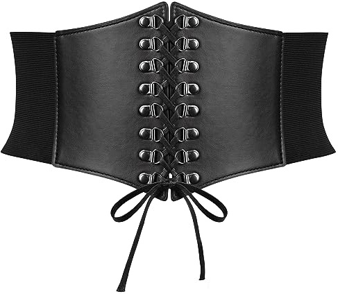 VONMELLI Corsetto Donna Vintage Cintura Elastica Donna con Fascia Larga Waspie Corsetto Moda Legata Cintura Donna Legata Corsetti Nero per Vestirsi Costume di Halloween Carnevale di Venezia Nero L