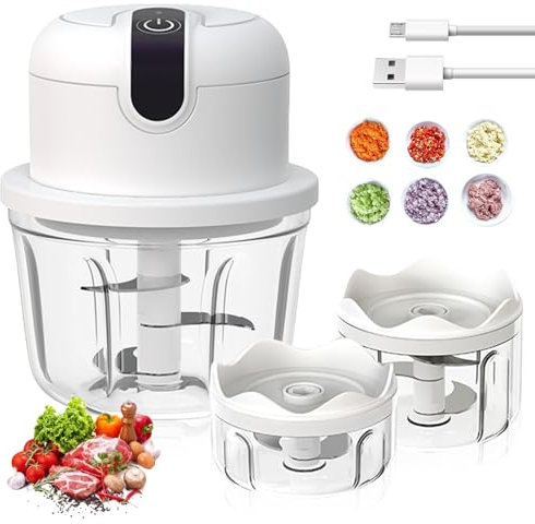 Hachoir WIYETY hachoir électrique rechargeable avec 3 gobelets mélangeurs 100/250/350 ml, Onion Chopper Food Cutter pour viande, fruits, oignons