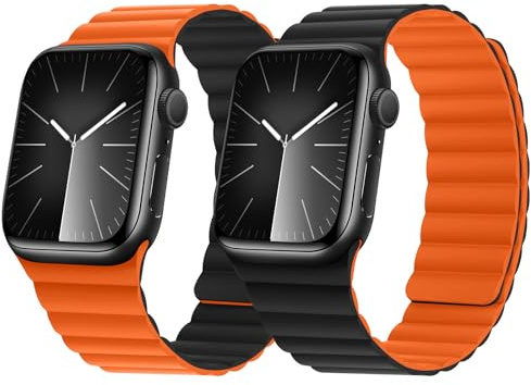 HITZEE Compatible with Apple Watch Strap 49/46/45/44/42/41/40/38mm, Double Sided Reversible Magnetic Straps for iWatch Series 11 10 9 8 7 SE3 6 5-1 (42/41/40/38, Black/Orange)