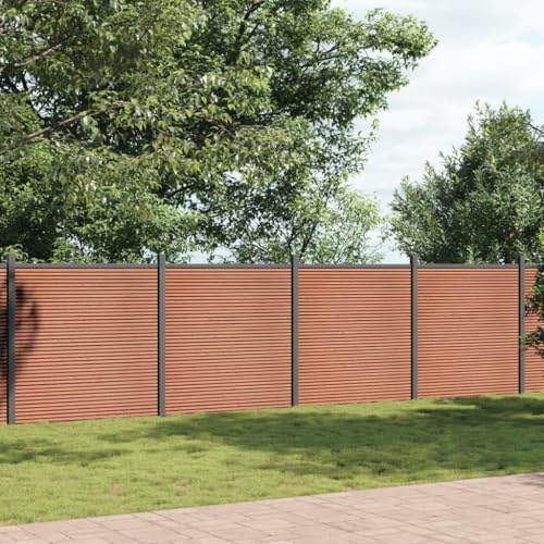 IKAYAA WPC-Sichtschutz, Sichtschutz-Zaun, Steckzaun, Sichtschutz Zaun WPC 699 x 186 cm, Sichtschutz Komplettset, Gartenzaun Holz, Braun