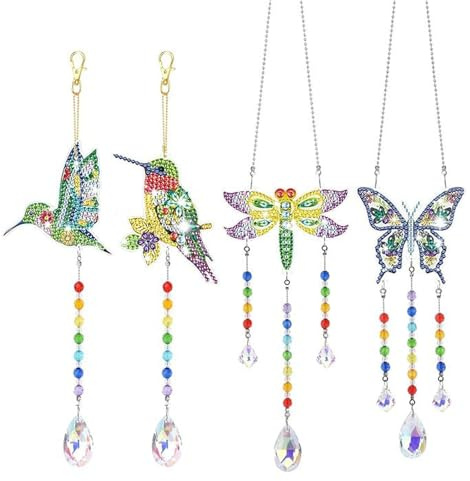 Arts and Crafts Kits, Diamond Painting Kits for Girls Age 7-12,Small Hummingbird Diamond Art Kits, 4 Styles DIY Suncatcher with Crystal Pendants for Fashion Home Decor & Creative Gift