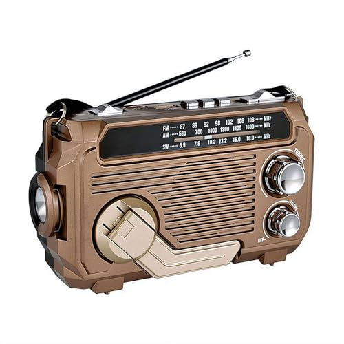 Radio portátil de decoración vintage con altavoz Bluetooth impermeable, FM/AM/SW, estilo clásico antiguo, antena ajustable, linterna de cuerda cargador de teléfono para emergencias en interiores y