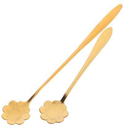 Edelstahl Blumenlöffel in Gold, 1 Satz, Tragbar für Getränke | Rosendesign, Einfache Form, Stilvoll und Edel, für Honig, Kaffee und Dessert Geeignet