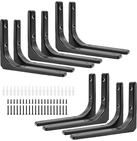NAMYEUT 10 Stück 250x300mm Regalhalterung Schwarz, Metallwinkel Regal Regalhalter 90 Grad Regalwinkel mit Montagezubehör, Regalhalterungen Wandhalterung für Regale, DIY-Projekte