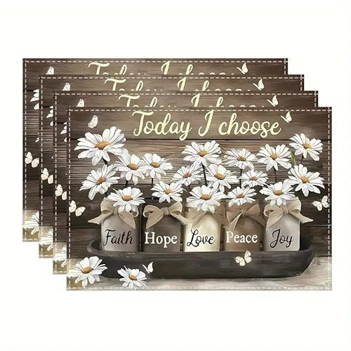 Tovagliette Americane Lavabili Fiori Di Legno Marrone Tovagliette Colazione Cena Pranzo Sottopiatti Lino Resistenti al Calore Antiscivolo Tovaglietta Colazione Set di 4(45x30cm)