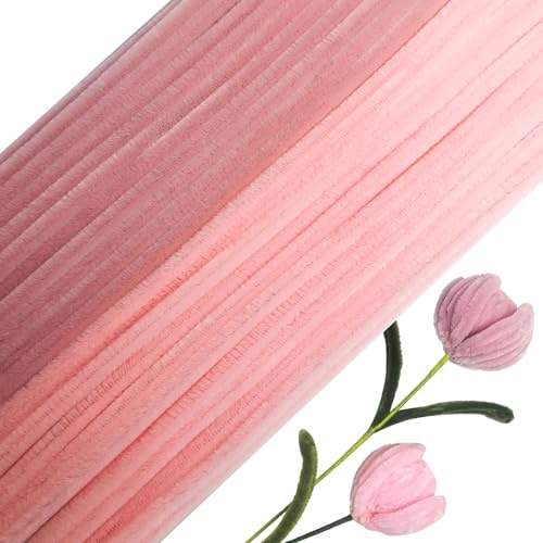 FANGZIDM 200 Stück Pfeifenreiniger Rosa 300x6mm, Pfeifenputzer zum Basteln Kreative DIY Weihnachtsbaum Blumen Tier Dekorationen