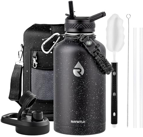 RAYMYLO 2L Insulated Water Bottle, Triple Wall Vacuum Stainless Steel | Leak Proof Metal Water Flask Jug with Straw & Spout Lids for Sports and Travel, BPA-Free,Cold for 48 Hrs, Hot for 24 Hrs
