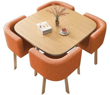Moderner Konferenztisch für 4 Personen, Büro-Empfangstisch und Stuhl-Set, stilvoller Balkontisch mit Stühlen für Wohnzimmer, Orange, perfekt für Meetings und Versammlungen