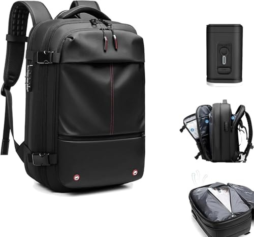 Sac à Dos Vacpack,Sac à Dos Extensible 60l avec Compression sous Vide, Résistant à L’Eau, Sac à Dos Aspirateur De Voyage Antivol,Sac à Dos De Voyage Multifonction pour Ho, Black, Manualpressing