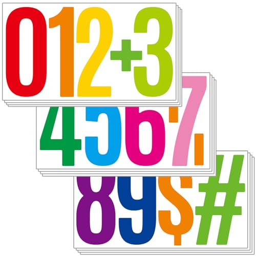 Zahlen Aufkleber Groß(15 cm), 12 Blätter Klebezahlen Wetterfest Nummern Aufkleber Vinyl Number Sticker für Postkasten, Schilder, Hausnummern (Bunte)