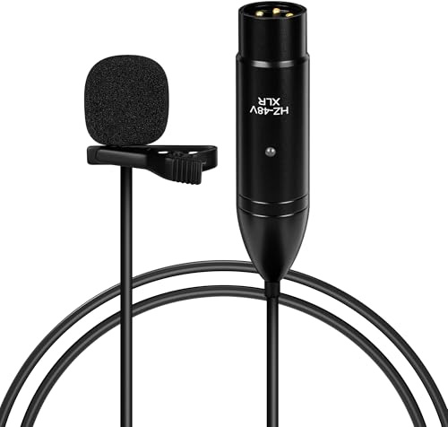 GEEKRIA Micrófono Lavalier XLR 48V, Pro de Condensador omnidireccional con reducción de Ruido HD, Compatible con Fifine SC3, MAONO G1 Neo, mezcladoras de Audio, grabadoras y videocámaras (4,9 ft)