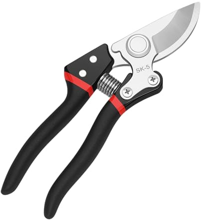 Secateurs Pruning Scissors, Ultra Sharp SK-5 Steel Garden Scissors, Heavy Duty Gardening Clippers for Plants, Trimming, Flowers, Bonsai, Hedge Cutting, Ergonomic Garden Tool for Men and Women, Black