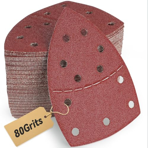 80PCS Multi Tool Sanding Pads, Black and Decker Mouse Sander Pads with 11 Holes, 80 Grit, Detail Sander Compatible With Bosch Multi Sander