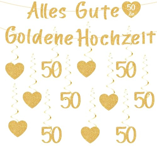 Goldene Hochzeit Deko, Goldene 50 Hochzeitstag Dekoration Banner und Spiralen Hängedeko, Hochzeit Banner für 50. Jubiläum