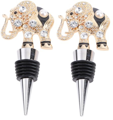 MUELODSIC Metal Zinc Alloy Wine Bottle Stoppers Elephant Design 2pcs Decorative Wine Bottle Plugs for Home and Party Use