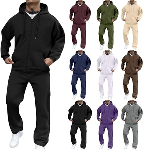 Jogginganzug Herren Lang Trainingsanzug Sportanzug Baggy Sportbekleidung Zweiteiler Outfit Y2K Hip Hop 2-Teilig Sportjacke und Jogginghose Casual Hausanzug Bequemer Tracksuit Loose Fit Laufanzug