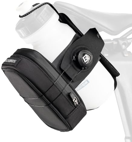 ROCKBROS Bolsa Sillín para Bicicleta Carretera Montaña, Bolsa Trasera 0.8L Resistente al Agua con Portabidones, Alforjas para Sillín Ligero para Bici