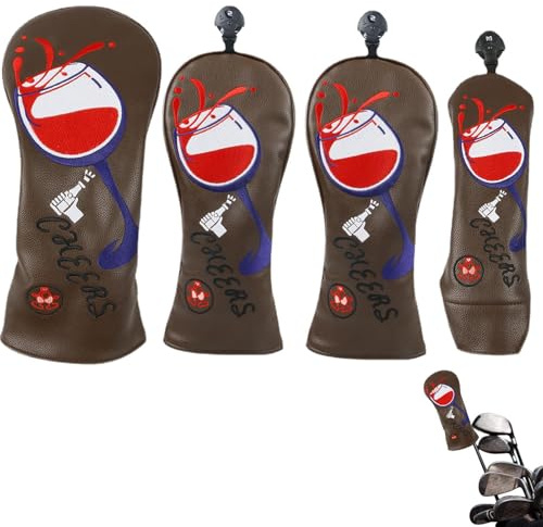 Golfschlägerabdeckung,Holz Golfschläger Kopfbedeckungen 4 Stück Rotweinbecher Muster Golfschläger Headcover Driver Fairway Woods Headcovers Stickgolf Cover, Wood Golf Cover