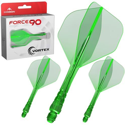 Mission Darts Force 90 Vortex, integriertes präzisionsgeformtes Dart-Flight- und Schaftsystem, mehrere Stile, mehrere Farben.