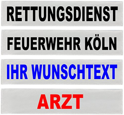 Reflexschild Rückenschild silber matt reflektierend mit Wunschtext 38x8cm, 42x8cm, 30x5cm Wunschtext individuell wie RETTUNGSDIENST FEUERWEHR NOTARZT etc. (28x8cm)