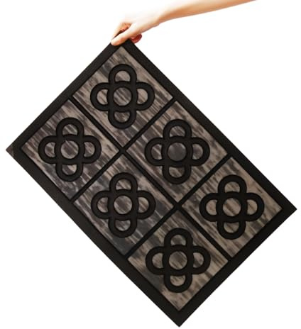 Bricoloco Felpudo Flor de Barcelona Rectangular 40x60 cm | Diseño Moderno Negro y Gris | Baldosa Puig i Cadafalch | Goma Reciclada Antideslizante | Exterior e Interior