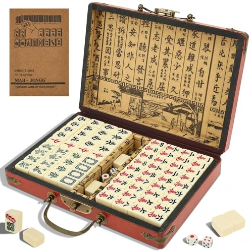 GWCYMYD Mahjong Spiel Set mit 144 Fliesen Mini Mahjong mit Geschenkbox Tragbarer Traditionelles Chinesisches Brettspiel für Familie Reisen Treffen
