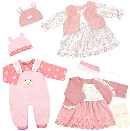 Puppenkleidung für 50-55 cm Baby Puppen mit Stirnband Mantel Hut und Socken, 3er-Pack (Keine Puppe)