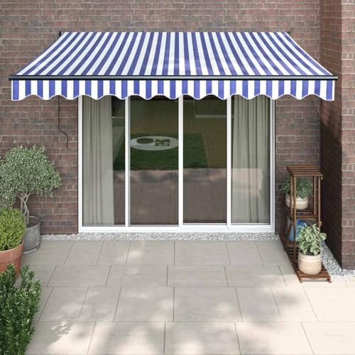 Elektrische Gelenkarmmarkise mit Kurbel, Blau-Weiß gestreift, 3,5x2,5m, UV-beständig, wetterfest für Balkon Terrasse