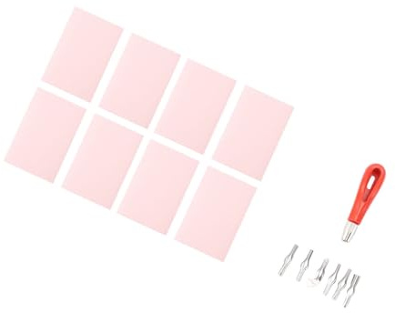 Althwuyu Kit per creazione di timbri, 8 blocchi di intaglio in gomma rosa con strumenti per taglierina per linoleum, set di linoleografia per stampa a blocchi e incisione