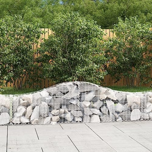 Arched Gabion Baskets 4 pcs 200x30x40/60 cm Galvanised Iron for Decorative and Sound-Insulating Garden Barriers, Stable Construction with Strengthened Hooks, Durable