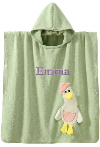 Generisch Personalisierter Badeponcho Kinder 70x70cm mit Namen, Kapuzenhandtuch aus weichem Coral Fleece für Babys, Schnell trocknend (Grün)