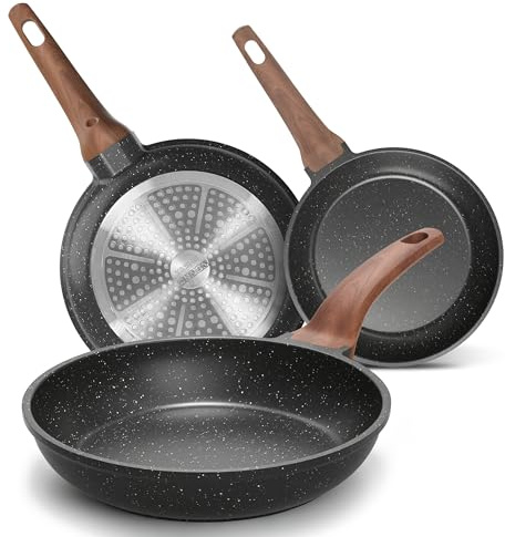 YASHE Set 3 Padelle Antiaderenti Effetto Granito(20/24/28cm), per Induzione