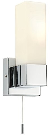 Square Modern Chrome Plated Bathroom Wall Light with a White Frosted Glass Shade Zone 2 Rated IP44
