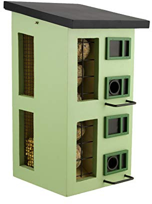 Wildlife Garden - Triple Feeder - Dreifach - Futterspender- Holz- Grün - Maße 340 x 180 x 190 - Fassungsvermögen: 2 l Vogelsamen, 1 l Erdnüsse, 5 Meisenknödel - Lieferung OHNE Inhalt