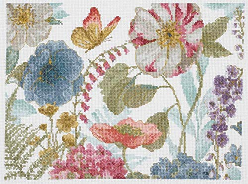 DMC Kit per punto croce, motivo: fiori ad acquerello, include tela Aida da 5,5 punti/cm, filo Mouliné Étoile, ago e istruzioni (lingua italiana non garantita)