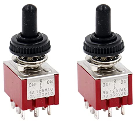 Heschen Interruttore a levetta in miniatura MTS-303 ON-OFF-ON 3PDT 9 pin, 2A 250V, 6A 125V, con copertura impermeabile, confezione da 2