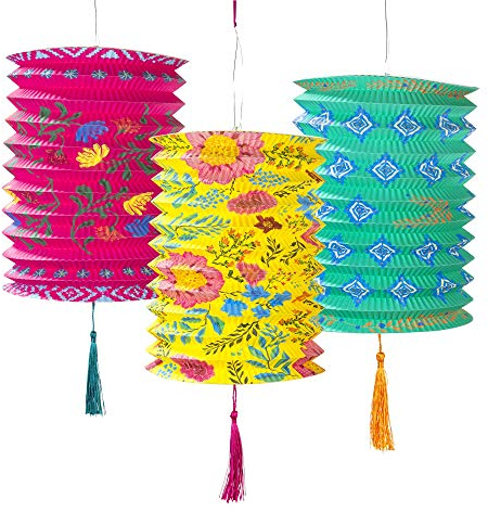 Talking Tables PAPERLANTERN Pack of 3 Chinese Tassels | Pink, Yellow & Blue Hanging Decorations for Birthday, Mexican Fiesta, Garden Parties, Encanto Theme, Boho Paper Lanterns 3PK