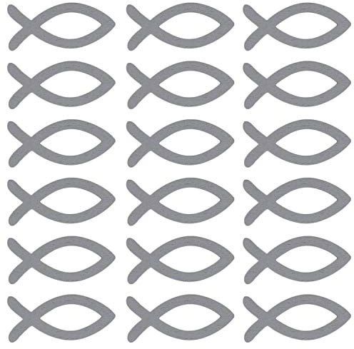 Oblique Unique® 18 Holz Fische Tischdeko Taufdeko Streuartikel Streudeko Verzierung für Taufe Kommunion Konfirmation Firmung Grau - Echtholz