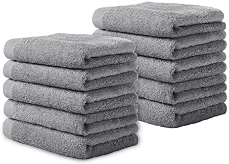 Yoofoss Luxury Washcloths Towel Set 10 Pack Baby Wash Cloth for Bathroom-Hotel-Spa-Kitchen Multi-Purpose Fingertip Towels & Face Cloths Light Grey