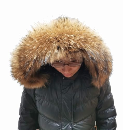 Adynice Bavoir en fourrure véritable - Col à capuche - Col universel, Longueur : 70 cm, Largeur : 16 cm