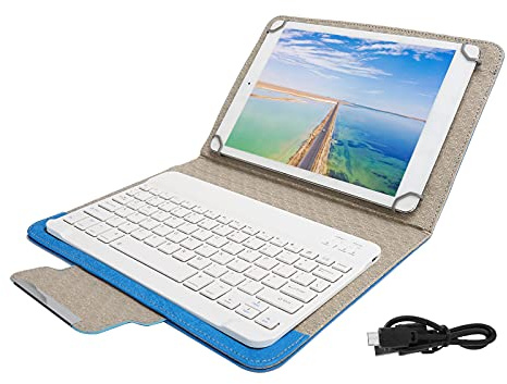 Universal Tablet Keyboard Case, Universal 9.7‑10.1 inch Tablet Keyboard Case,Wireless Bluetooth Removable Keyboard + PU Leather Case Cover,Travel Portable Leather Shell,Dustproof & Waterproof(blue)