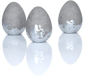 Ostereier Set 3tlg. aus Beton (Blattsilber-Imitat, hellgrauer Beton)
