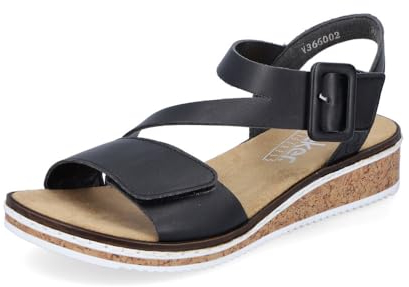 Rieker Damen Klassische Sandalen V3660, Frauen Sandalen,Sommerschuhe,Freizeitschuhe,offene Schuhe,Strandschuhe,schwarz (02),41 EU / 7.5 UK