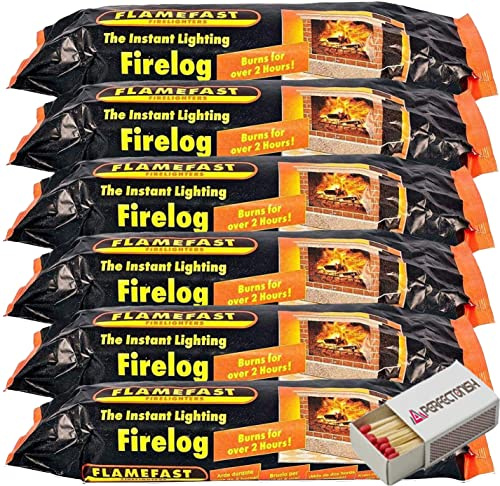 Perfectonish Eco Friendly Instant Lighting Flamefast Smokeless Fire Logs For Open Fire Stove, Garden Chimineas - Fire Log for Indoor & Outdoor Use with Saftely Match Box (15 Logs)